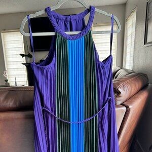 WHITE HOUSE BLACK MARKET PLEATED PURPLE GREEN BLUE DRESS SIZE : M